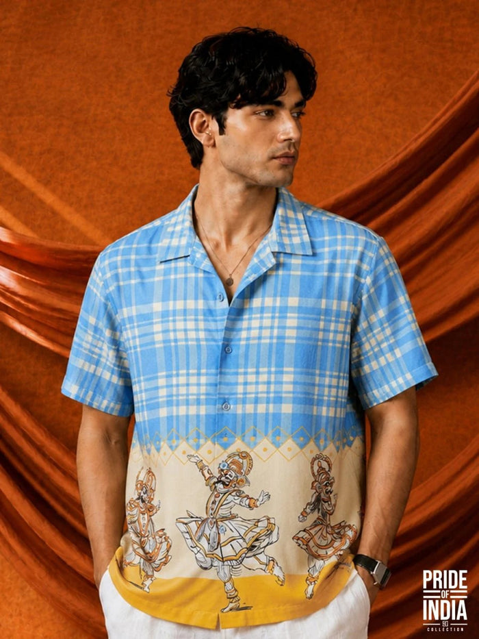 Craftcloth Heritage Madras Check Kathak Dancer Printed Casual Half Sleeve Shirt for Men