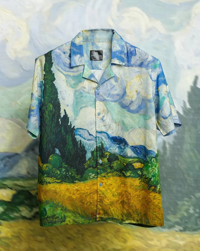 Craftcloth Impressionist Landscape Art Print Resort Casual Half Sleeve Shirt for Men