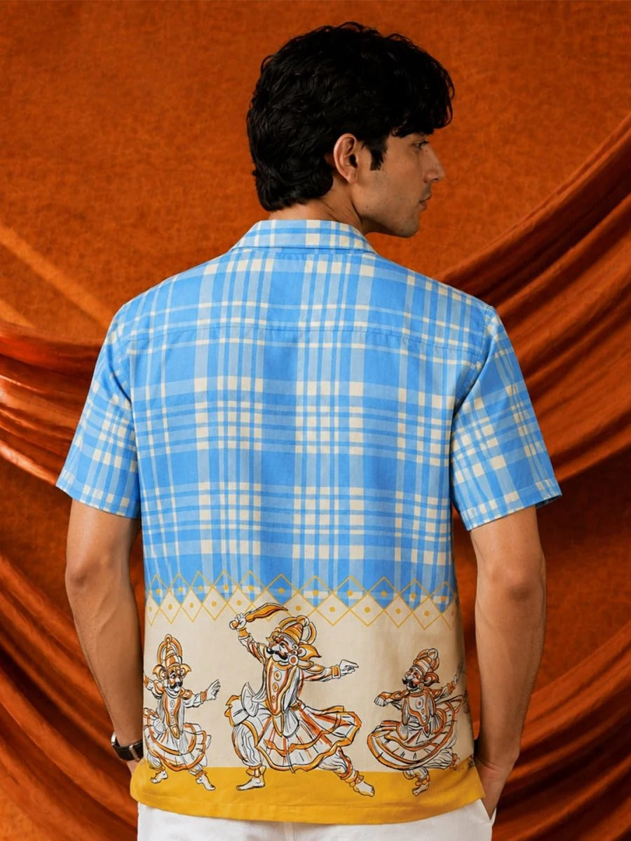 Craftcloth Heritage Madras Check Kathak Dancer Printed Casual Half Sleeve Shirt for Men
