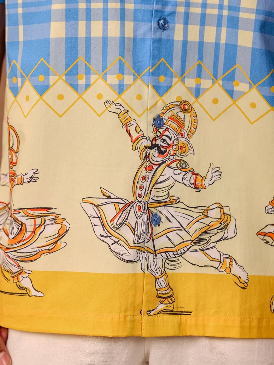 Craftcloth Heritage Madras Check Kathak Dancer Printed Casual Half Sleeve Shirt for Men