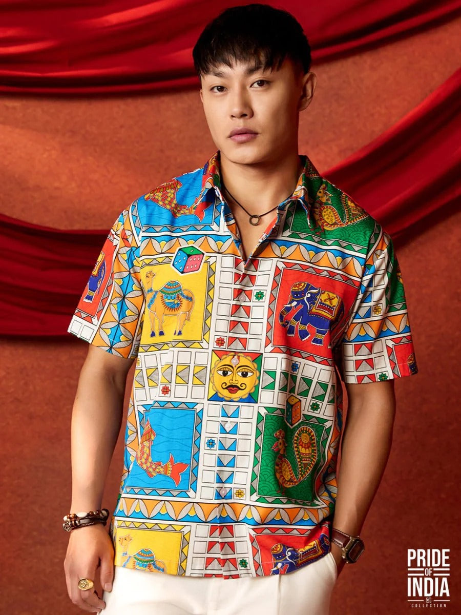 Craftcloth Madhubani Ludo Art Premium Culture Wear Resort Shirt