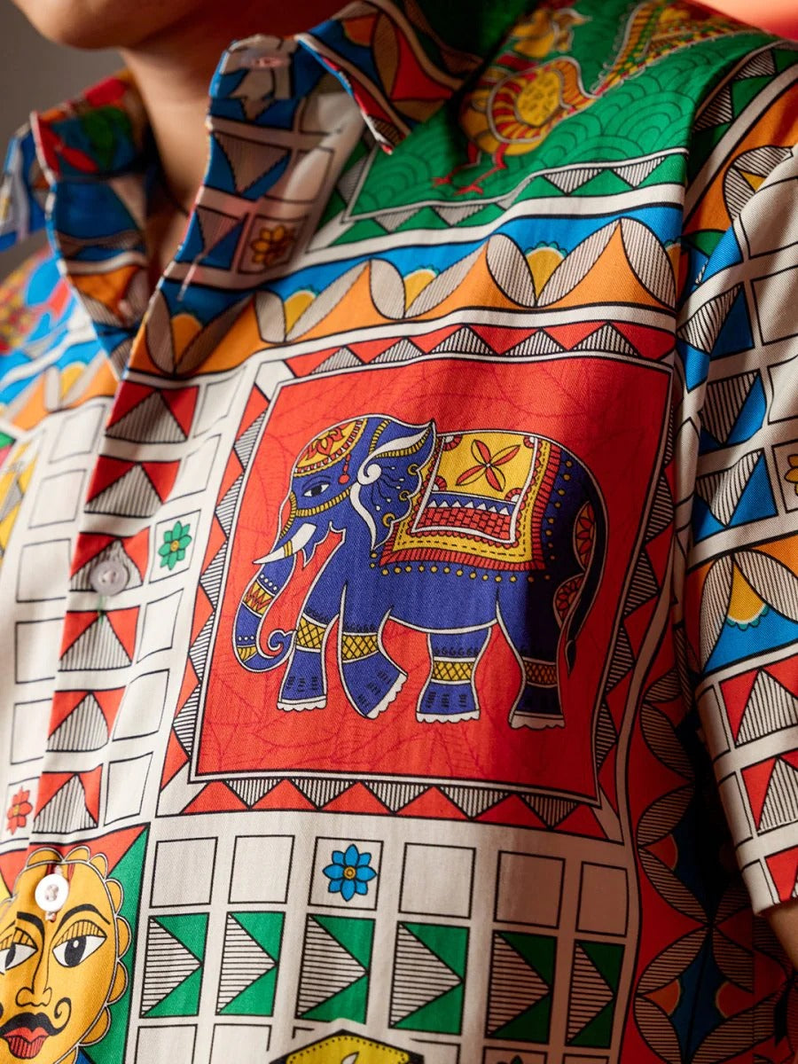 Craftcloth Madhubani Ludo Art Premium Culture Wear Resort Shirt