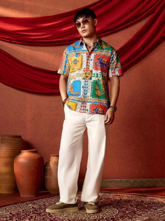 Craftcloth Madhubani Ludo Art Premium Culture Wear Resort Shirt