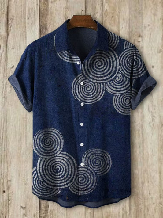 Craftcloth Midnight Spiral Abstract Printed Casual Half Sleeve Shirt for Men